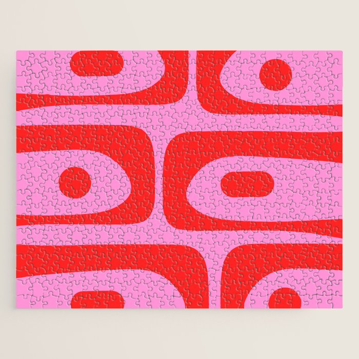 Preppy Pink and Red Retro Abstract Piquet Pattern Jigsaw Puzzle Gallery Image 1