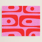 Preppy Pink and Red Retro Abstract Piquet Pattern Jigsaw Puzzle Gallery Image 1