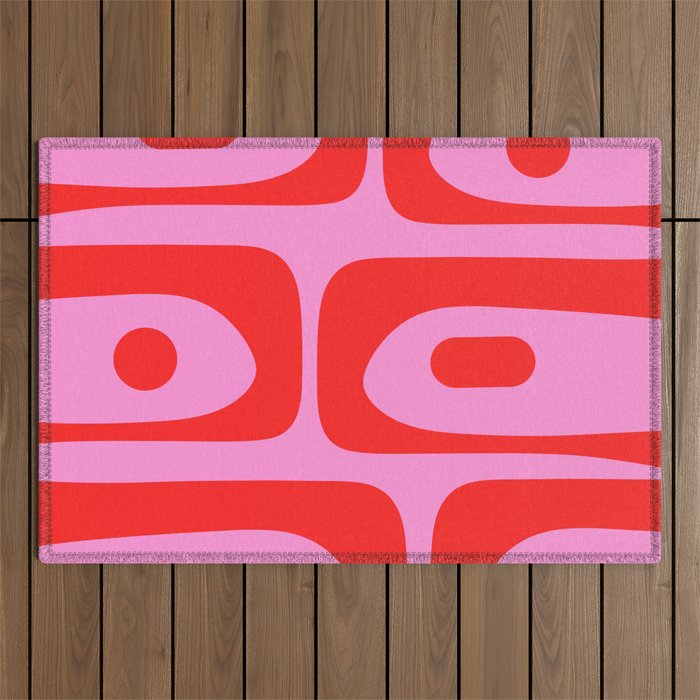 Preppy Pink and Red Retro Abstract Piquet Pattern Outdoor Rug Gallery Image 1