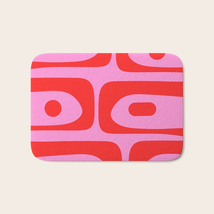 Preppy Pink and Red Retro Abstract Piquet Pattern Bath Mat Gallery Image 1
