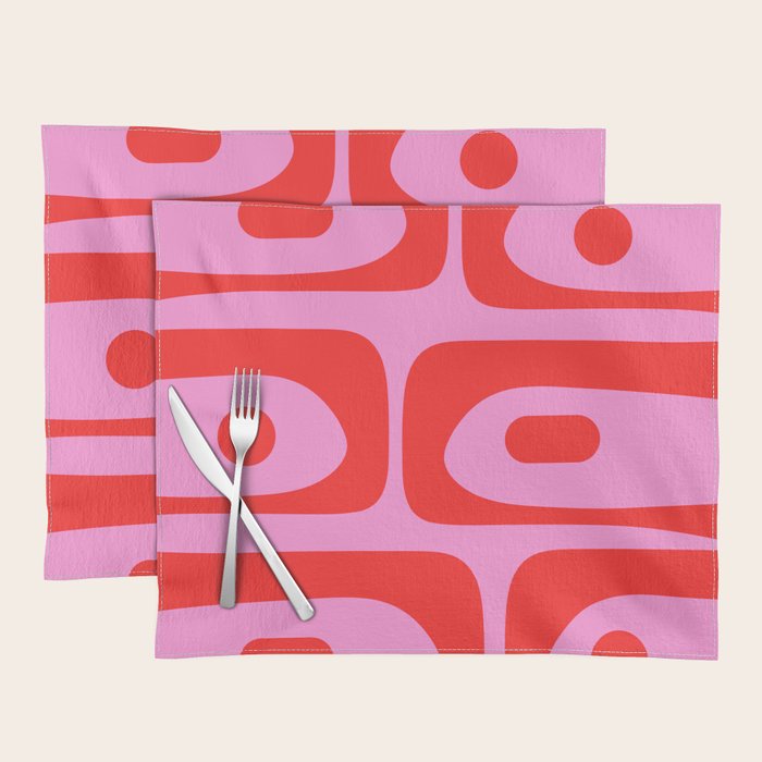 Preppy Pink and Red Retro Abstract Piquet Pattern Placemat Gallery Image 1