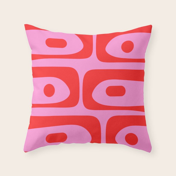 Preppy Pink and Red Retro Abstract Piquet Pattern Throw Pillow Gallery Image 6