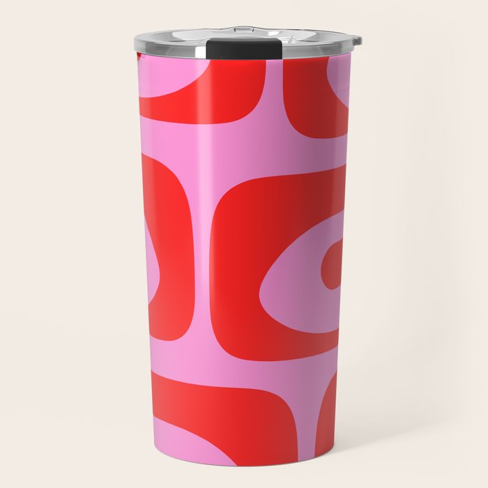 Preppy Pink and Red Retro Abstract Piquet Pattern Travel Mug Gallery Image 1