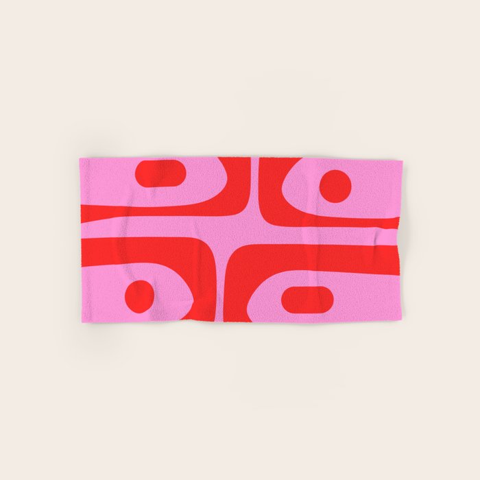 Preppy Pink and Red Retro Abstract Piquet Pattern Bath Towel Gallery Image 1