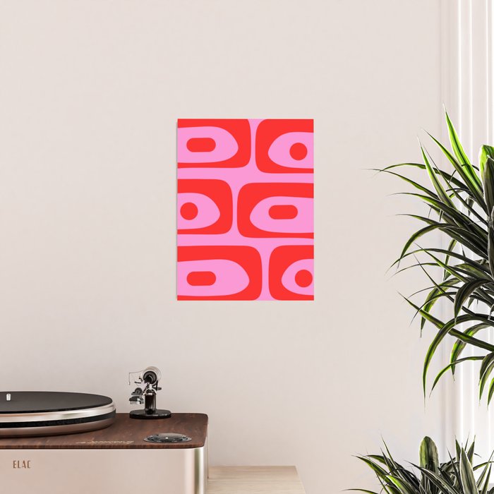 Preppy Pink and Red Retro Abstract Piquet Pattern Poster Gallery Image 2