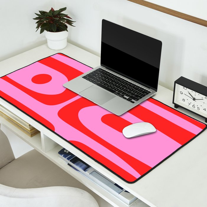 Preppy Pink and Red Retro Abstract Piquet Pattern Desk Mat Gallery Image 2