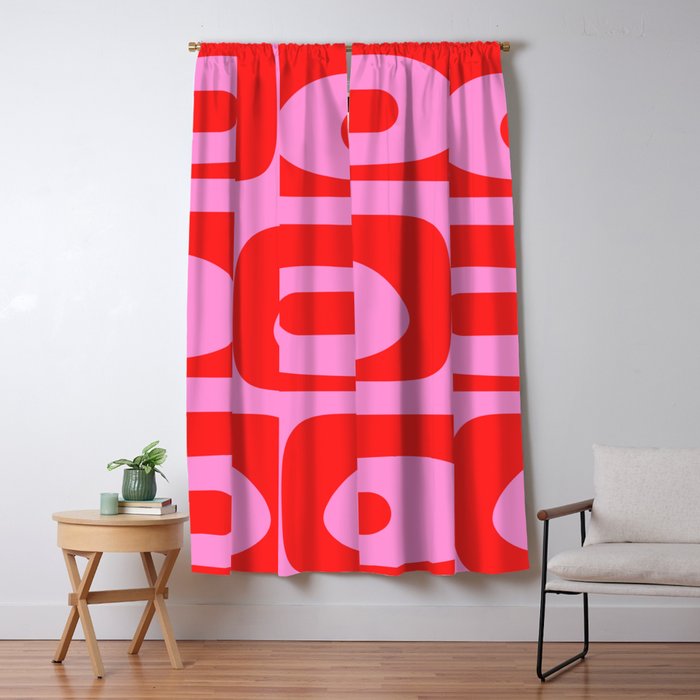 Preppy Pink and Red Retro Abstract Piquet Pattern Window Curtain Gallery Image 1