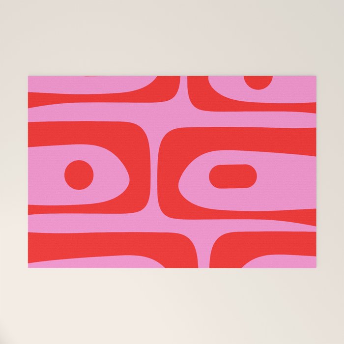 Preppy Pink and Red Retro Abstract Piquet Pattern Welcome Mat Gallery Image 1