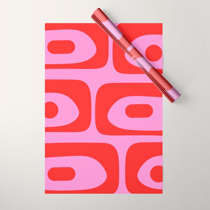 Preppy Pink and Red Retro Abstract Piquet Pattern Wrapping Paper Gallery Image 1
