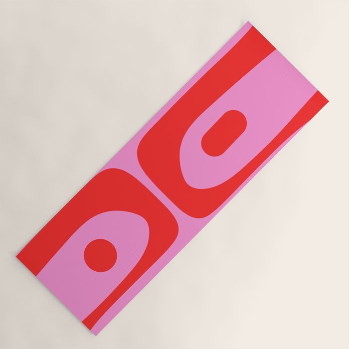 Preppy Pink and Red Retro Abstract Piquet Pattern Yoga Mat Gallery Image 1