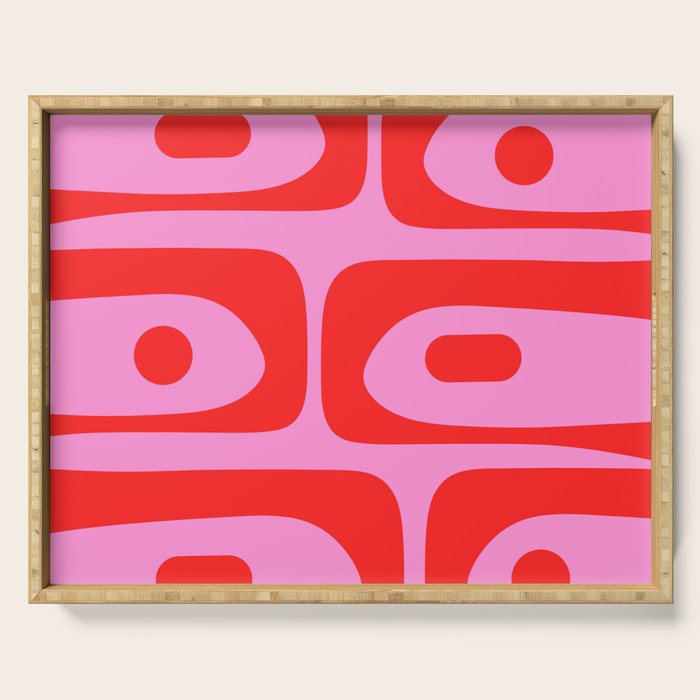Preppy Pink and Red Retro Abstract Piquet Pattern Serving Tray Gallery Image 1