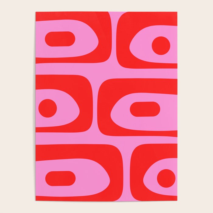 Preppy Pink and Red Retro Abstract Piquet Pattern Poster Gallery Image 4