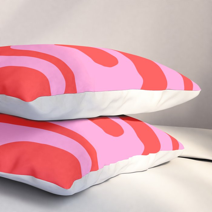 Preppy Pink and Red Retro Abstract Piquet Pattern Pillow Sham Gallery Image 3