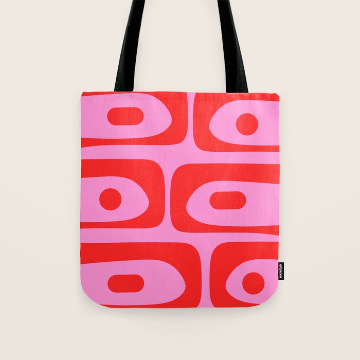 Preppy Pink and Red Retro Abstract Piquet Pattern Tote Bag Gallery Image 1