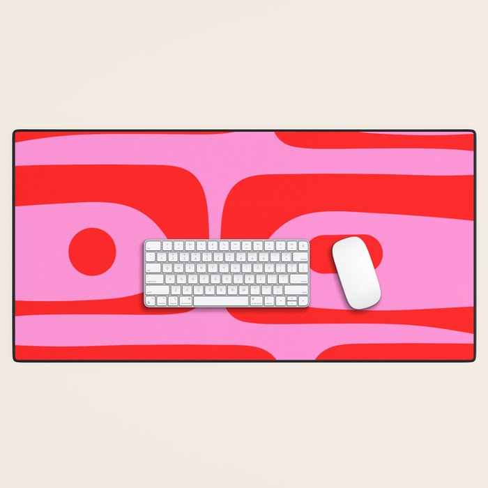 Preppy Pink and Red Retro Abstract Piquet Pattern Desk Mat Gallery Image 1