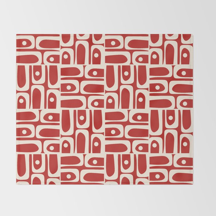 Mid Century Modern Piquet Abstract Geometric Multi Pattern in Retro Red and Cream Throw Blanket Gallery Image 2