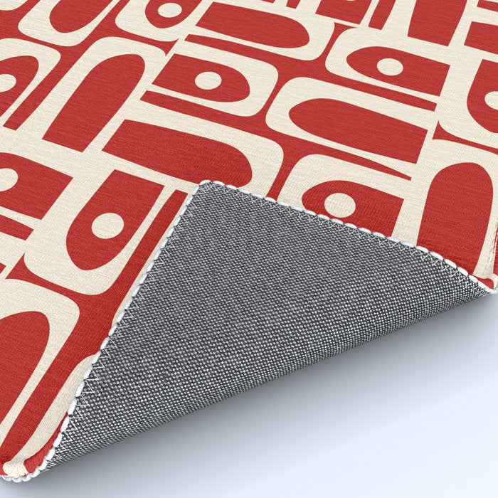 Mid Century Modern Piquet Abstract Geometric Multi Pattern in Retro Red and Cream Rug Gallery Image 4