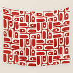 Mid Century Modern Piquet Abstract Geometric Multi Pattern in Retro Red and Cream Wall Tapestry Gallery Image 4