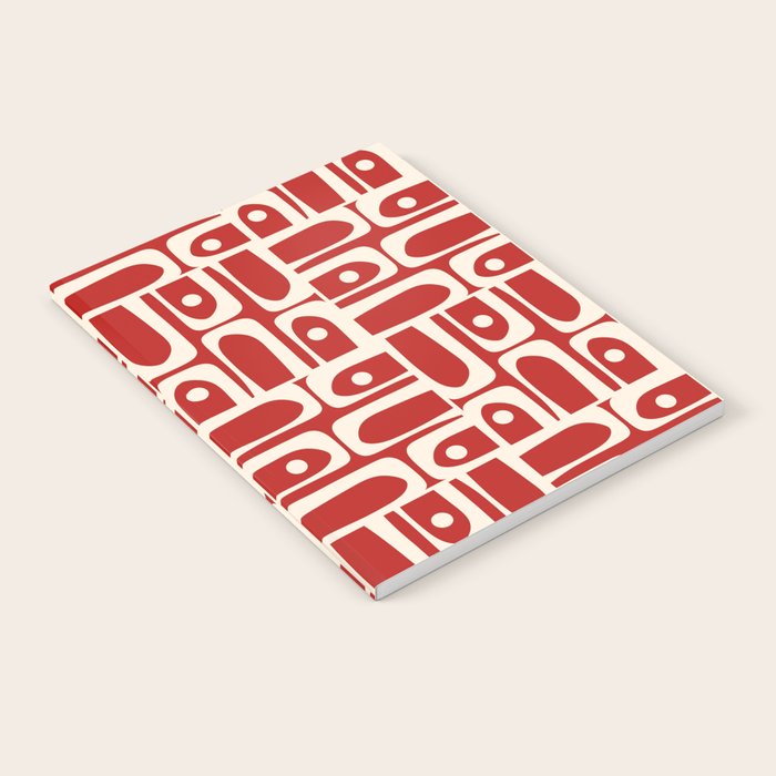 Mid Century Modern Piquet Abstract Geometric Multi Pattern in Retro Red and Cream Notebook Gallery Image 2