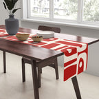 Mid Century Modern Piquet Abstract Geometric Multi Pattern in Retro Red and Cream Table Runner Gallery Image 2