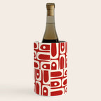 Mid Century Modern Piquet Abstract Geometric Multi Pattern in Retro Red and Cream Wine Chiller Gallery Image 1