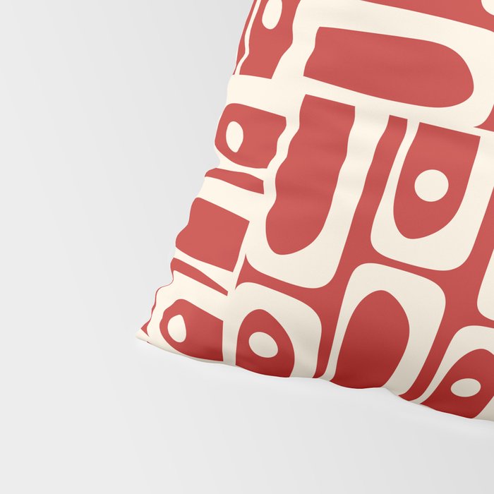 Mid Century Modern Piquet Abstract Geometric Multi Pattern in Retro Red and Cream Pillow Sham Gallery Image 4