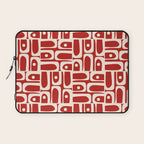 Mid Century Modern Piquet Abstract Geometric Multi Pattern in Retro Red and Cream Laptop Sleeve Gallery Image 1