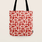 Mid Century Modern Piquet Abstract Geometric Multi Pattern in Retro Red and Cream Tote Bag Gallery Image 1