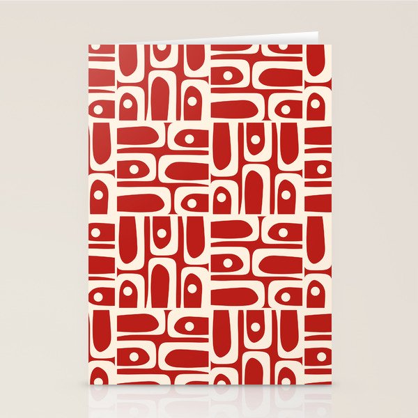 Mid Century Modern Piquet Abstract Geometric Multi Pattern in Retro Red and Cream Stationery Card Gallery Image 2