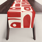 Mid Century Modern Piquet Abstract Geometric Multi Pattern in Retro Red and Cream Table Runner Gallery Image 1