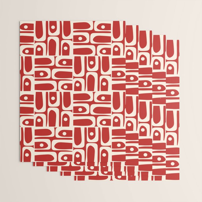 Mid Century Modern Piquet Abstract Geometric Multi Pattern in Retro Red and Cream Wrapping Paper Gallery Image 3