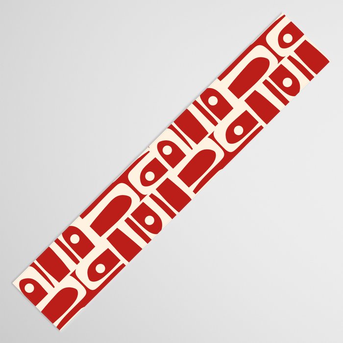 Mid Century Modern Piquet Abstract Geometric Multi Pattern in Retro Red and Cream Table Runner Gallery Image 3