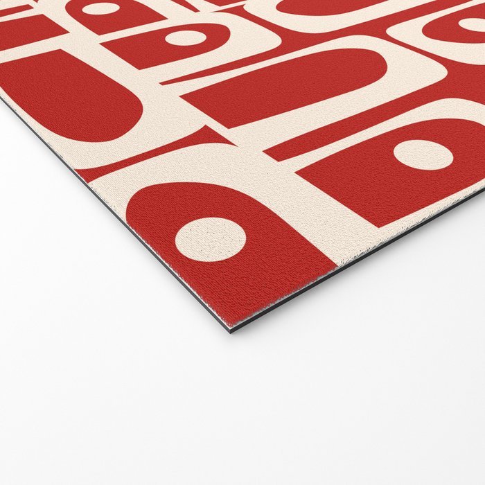 Mid Century Modern Piquet Abstract Geometric Multi Pattern in Retro Red and Cream Welcome Mat Gallery Image 2