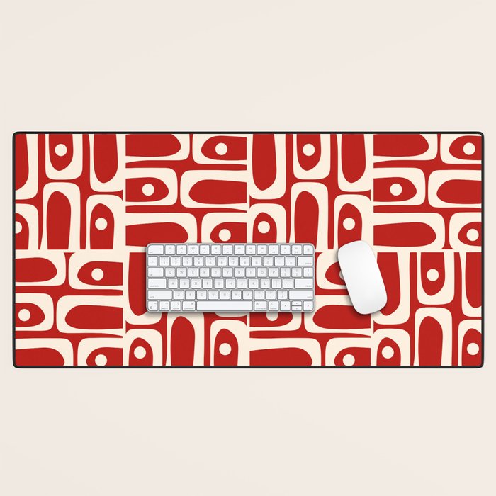 Mid Century Modern Piquet Abstract Geometric Multi Pattern in Retro Red and Cream Desk Mat Gallery Image 1