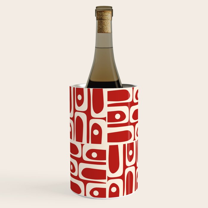 Mid Century Modern Piquet Abstract Geometric Multi Pattern in Retro Red and Cream Wine Chiller Gallery Image 3