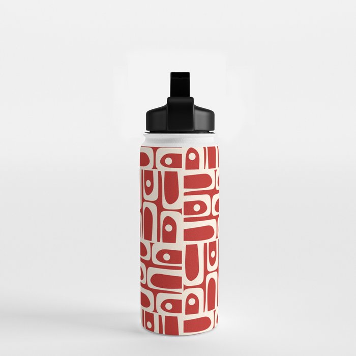 Mid Century Modern Piquet Abstract Geometric Multi Pattern in Retro Red and Cream Water Bottle Gallery Image 2