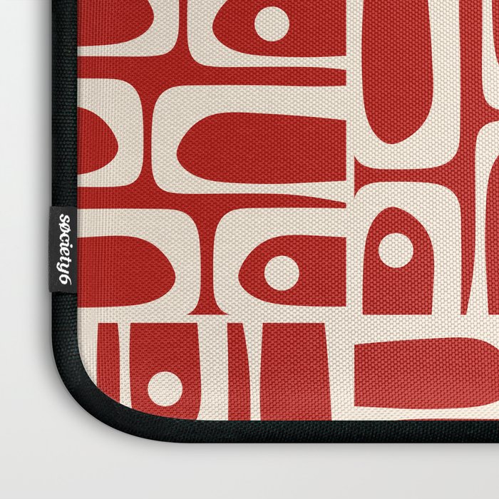 Mid Century Modern Piquet Abstract Geometric Multi Pattern in Retro Red and Cream Laptop Sleeve Gallery Image 3