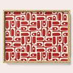 Mid Century Modern Piquet Abstract Geometric Multi Pattern in Retro Red and Cream Serving Tray Gallery Image 1