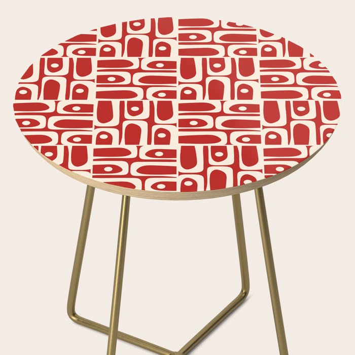 Mid Century Modern Piquet Abstract Geometric Multi Pattern in Retro Red and Cream Side Table Gallery Image 2