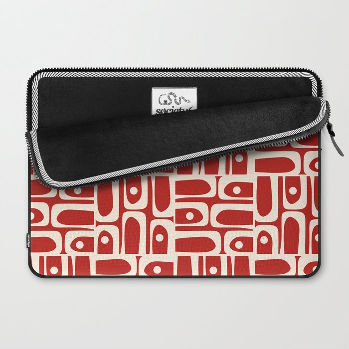 Mid Century Modern Piquet Abstract Geometric Multi Pattern in Retro Red and Cream Laptop Sleeve Gallery Image 2