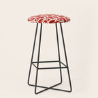 Mid Century Modern Piquet Abstract Geometric Multi Pattern in Retro Red and Cream Stool Gallery Image 1