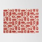 Mid Century Modern Piquet Abstract Geometric Multi Pattern in Retro Red and Cream Rug Gallery Image 2