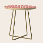 Mid Century Modern Piquet Abstract Geometric Multi Pattern in Retro Red and Cream Side Table Gallery Image 1