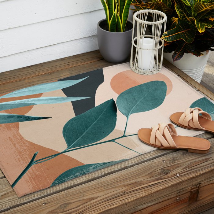 Abstract Art Tropical Leaves 9 Outdoor Rug Gallery Image 2