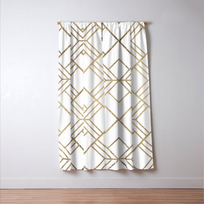 Geometrical white faux gold elegant stylish diamonds Window Curtain Gallery Image 3