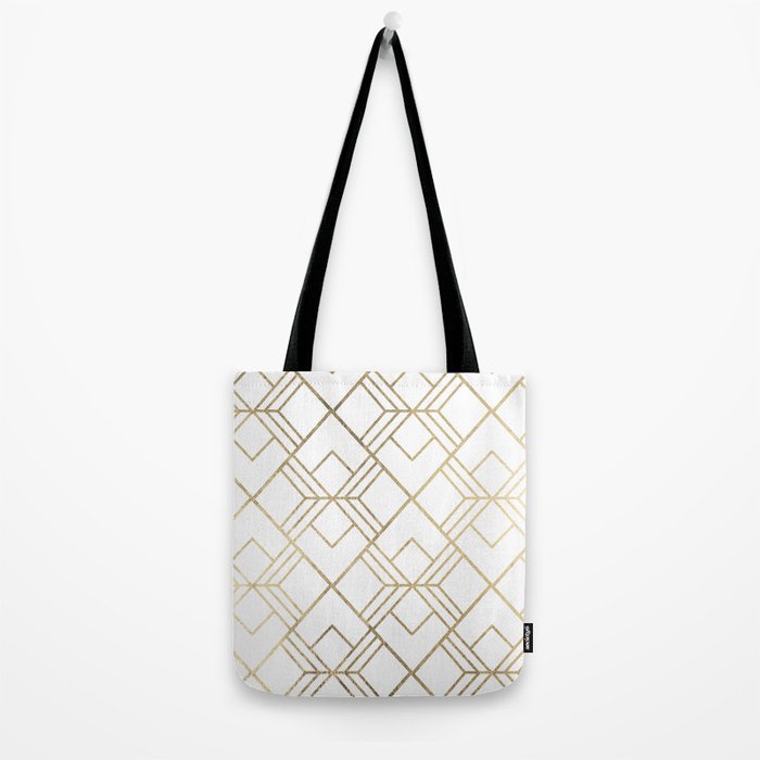 Geometrical white faux gold elegant stylish diamonds Tote Bag Gallery Image 2