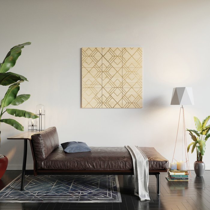 Geometrical white faux gold elegant stylish diamonds Wood Wall Art Gallery Image 2