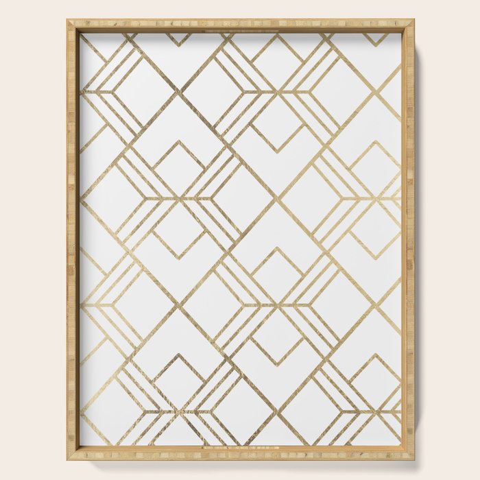 Geometrical white faux gold elegant stylish diamonds Serving Tray Gallery Image 1
