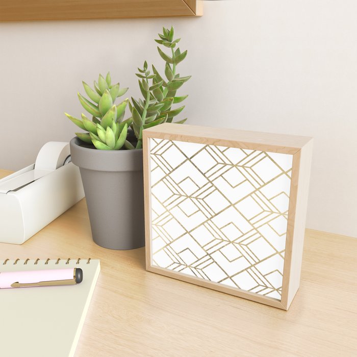 Geometrical white faux gold elegant stylish diamonds Mini Art Print Gallery Image 2