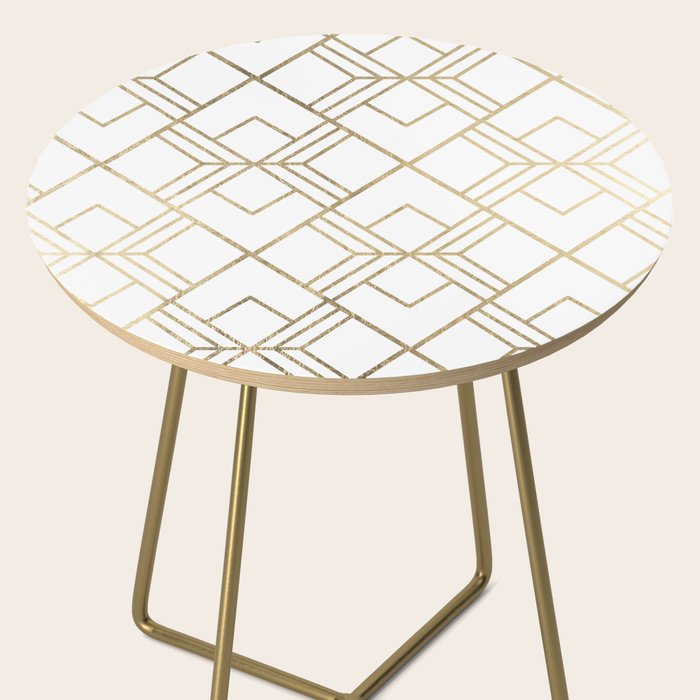 Geometrical white faux gold elegant stylish diamonds Side Table Gallery Image 2